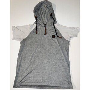 Leif Nelson Men's Hooded Short Sleeve Shirt Stretch 1/4 Zip Gray Pullover L